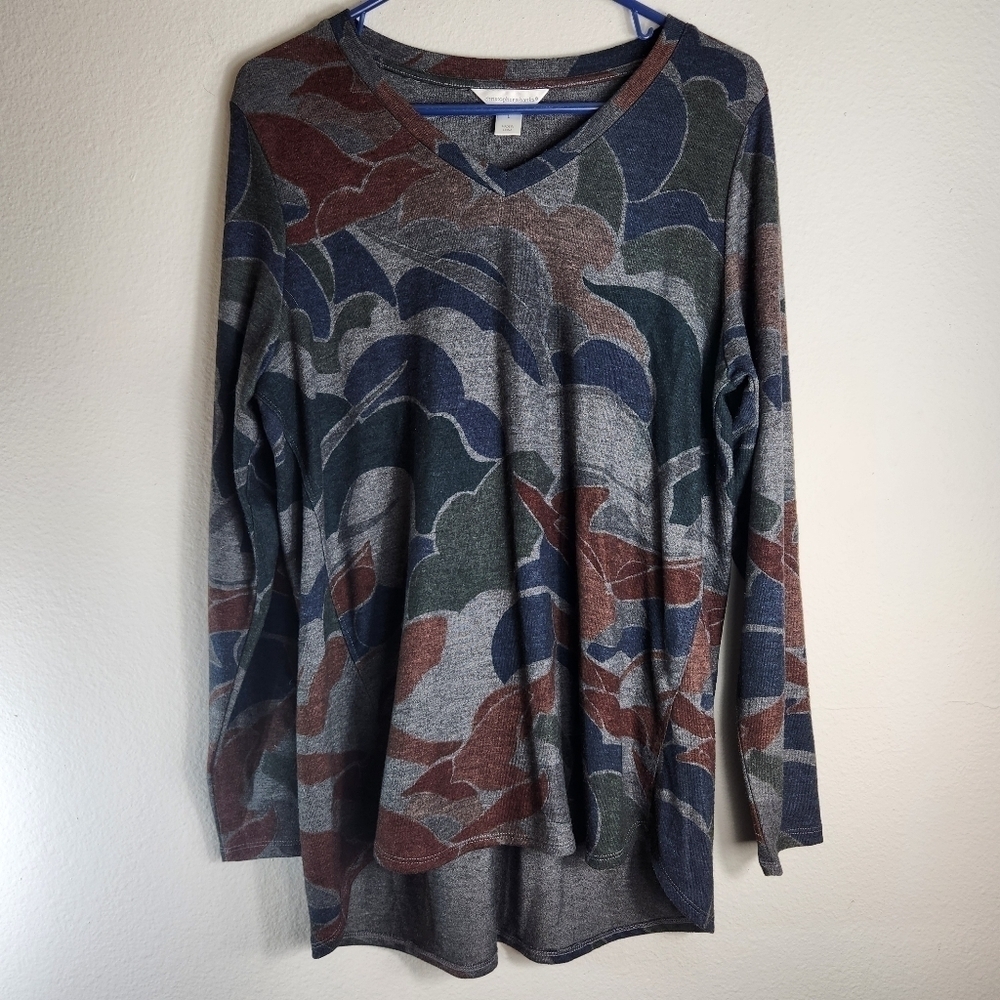 Christopher & Banks Womens Long Sleeve Gray Abstract Long Sleeve Tunic-Size L